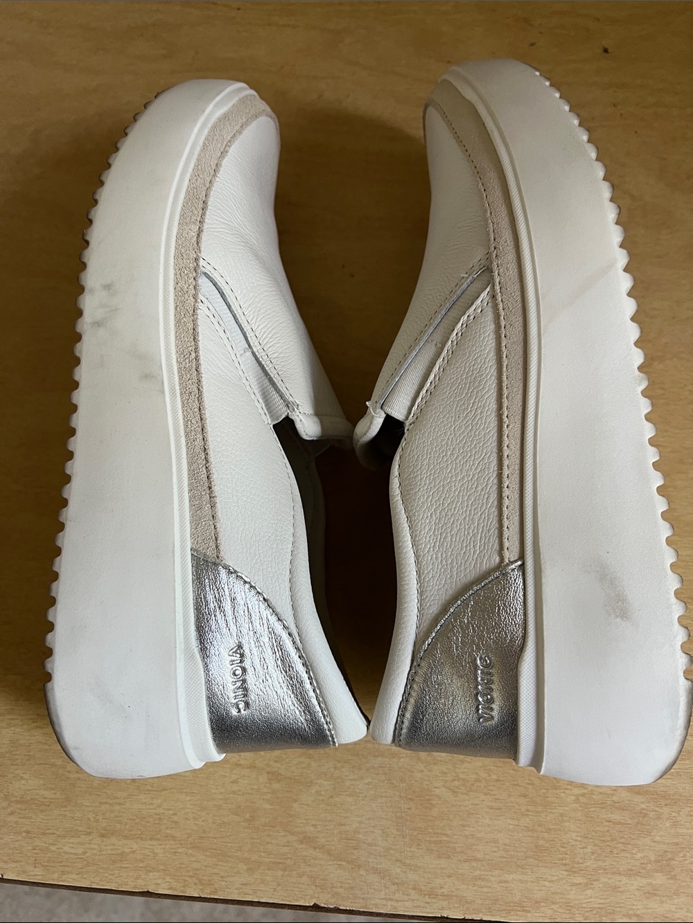 Vionic White Slip-On Mules with Silver Heel Accent - Picture 4 of 5
